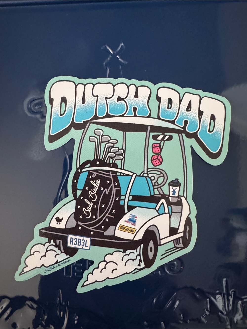 Dutch Bros "Dutch Dad" Golf Cart Sticker - Teal, White, Black, Blue